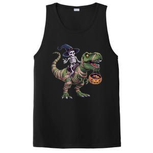 Skeleton Riding Mummy Dinosaur T Rex Halloween Funny Pumpkin Gift PosiCharge Competitor Tank