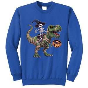 Skeleton Riding Mummy Dinosaur T Rex Halloween Funny Pumpkin Gift Sweatshirt