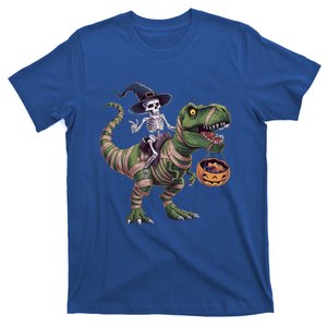 Skeleton Riding Mummy Dinosaur T Rex Halloween Funny Pumpkin Gift T-Shirt