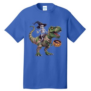 Skeleton Riding Mummy Dinosaur T Rex Halloween Funny Pumpkin Gift Tall T-Shirt