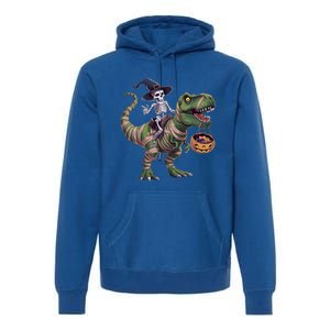 Skeleton Riding Mummy Dinosaur T Rex Halloween Funny Pumpkin Gift Premium Hoodie