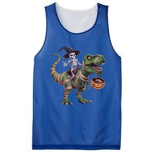 Skeleton Riding Mummy Dinosaur T Rex Halloween Funny Pumpkin Gift Mesh Reversible Basketball Jersey Tank