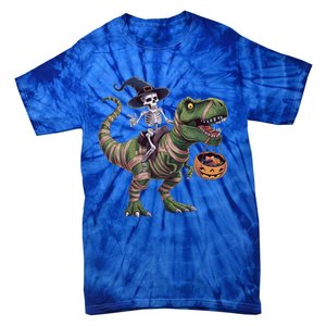 Skeleton Riding Mummy Dinosaur T Rex Halloween Funny Pumpkin Gift Tie-Dye T-Shirt