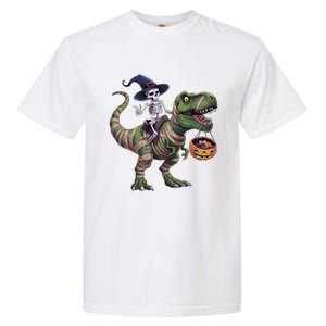 Skeleton Riding Mummy Dinosaur T Rex Halloween Funny Pumpkin Gift Garment-Dyed Heavyweight T-Shirt