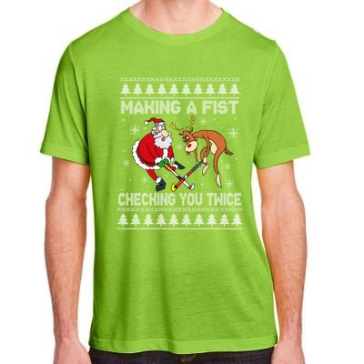 Santa Reindeer Making A Fist Checking You Twice Hockey Xmas Gift Adult ChromaSoft Performance T-Shirt