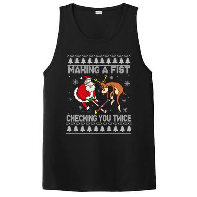 Santa Reindeer Making A Fist Checking You Twice Hockey Xmas Gift PosiCharge Competitor Tank