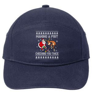 Santa Reindeer Making A Fist Checking You Twice Hockey Xmas Gift 7-Panel Snapback Hat