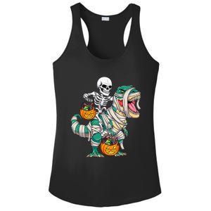 Skeleton Riding Mummy Dinosaur T Rex Funny Halloween Ladies PosiCharge Competitor Racerback Tank