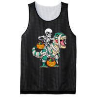 Skeleton Riding Mummy Dinosaur T Rex Funny Halloween Mesh Reversible Basketball Jersey Tank