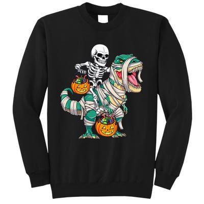 Skeleton Riding Mummy Dinosaur T Rex Funny Halloween Tall Sweatshirt