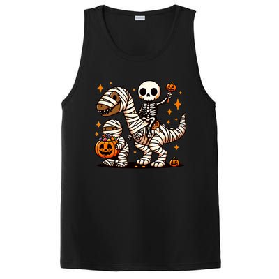 Skeleton Riding Mummy Dinosaur Halloween Funny PosiCharge Competitor Tank