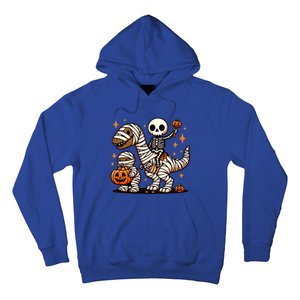 Skeleton Riding Mummy Dinosaur Halloween Funny Hoodie