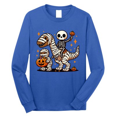 Skeleton Riding Mummy Dinosaur Halloween Funny Long Sleeve Shirt