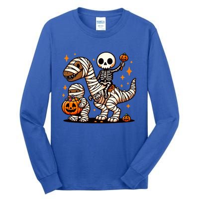 Skeleton Riding Mummy Dinosaur Halloween Funny Tall Long Sleeve T-Shirt