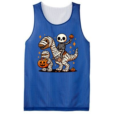 Skeleton Riding Mummy Dinosaur Halloween Funny Mesh Reversible Basketball Jersey Tank