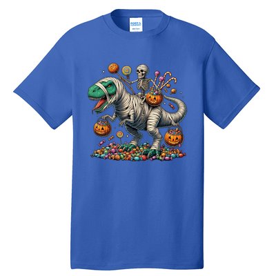 Skeleton Riding Mummy Dinosaur Halloween Funny Pumpkin Tall T-Shirt