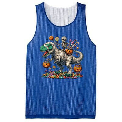 Skeleton Riding Mummy Dinosaur Halloween Funny Pumpkin Mesh Reversible Basketball Jersey Tank