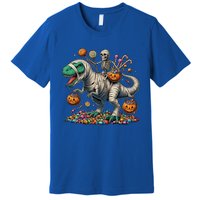 Skeleton Riding Mummy Dinosaur Halloween Funny Pumpkin Premium T-Shirt