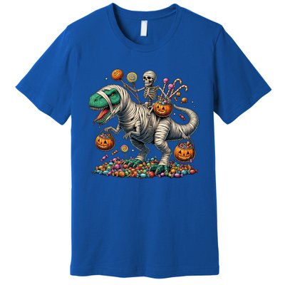 Skeleton Riding Mummy Dinosaur Halloween Funny Pumpkin Premium T-Shirt