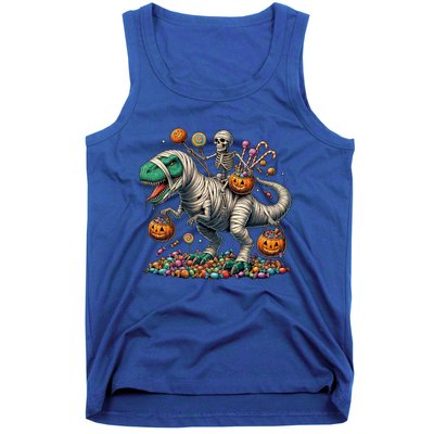 Skeleton Riding Mummy Dinosaur Halloween Funny Pumpkin Tank Top