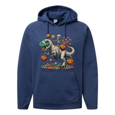 Skeleton Riding Mummy Dinosaur Halloween Funny Pumpkin Performance Fleece Hoodie