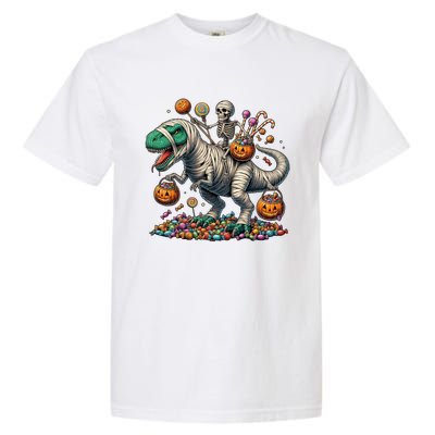 Skeleton Riding Mummy Dinosaur Halloween Funny Pumpkin Garment-Dyed Heavyweight T-Shirt