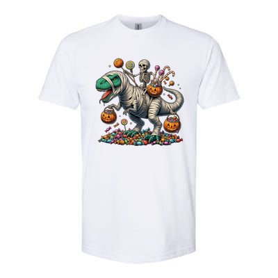 Skeleton Riding Mummy Dinosaur Halloween Funny Pumpkin Softstyle CVC T-Shirt