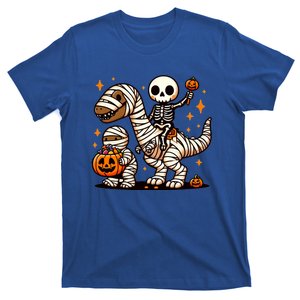 Skeleton Riding Mummy Dinosaur Halloween Funny Meaningful Gift T-Shirt