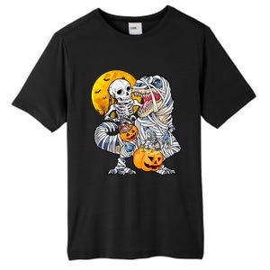 Skeleton Riding Mummy Dinosaur T Rex Halloween Funny Pumpkin Tall Fusion ChromaSoft Performance T-Shirt