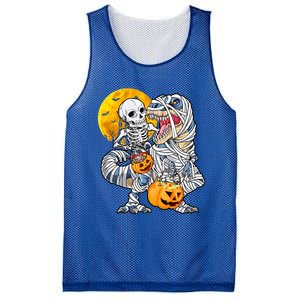 Skeleton Riding Mummy Dinosaur T Rex Halloween Funny Pumpkin Mesh Reversible Basketball Jersey Tank