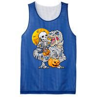 Skeleton Riding Mummy Dinosaur T Rex Halloween Funny Pumpkin Mesh Reversible Basketball Jersey Tank