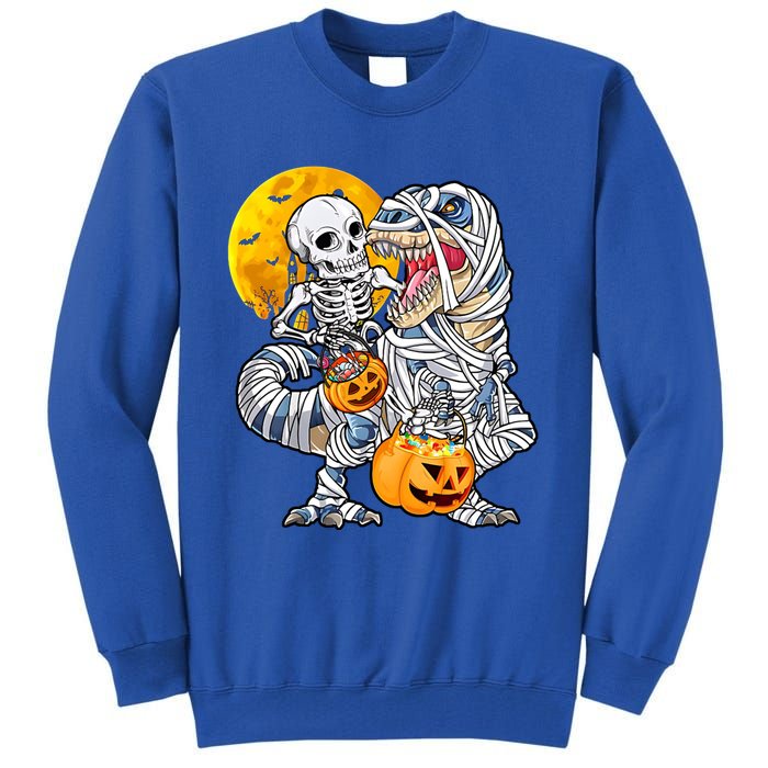 Skeleton Riding Mummy Dinosaur T Rex Halloween Funny Pumpkin Tall Sweatshirt