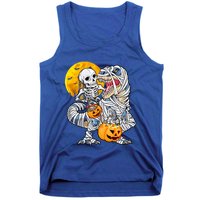 Skeleton Riding Mummy Dinosaur T Rex Halloween Funny Pumpkin Tank Top