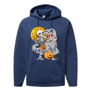 Skeleton Riding Mummy Dinosaur T Rex Halloween Funny Pumpkin Performance Fleece Hoodie