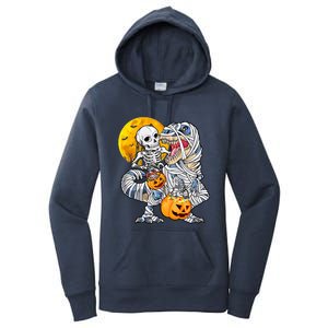 Skeleton Riding Mummy Dinosaur T Rex Halloween Funny Pumpkin Women's Pullover Hoodie