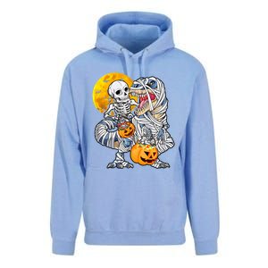 Skeleton Riding Mummy Dinosaur T Rex Halloween Funny Pumpkin Unisex Surf Hoodie