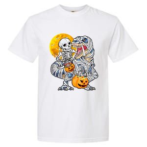 Skeleton Riding Mummy Dinosaur T Rex Halloween Funny Pumpkin Garment-Dyed Heavyweight T-Shirt