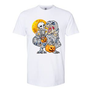 Skeleton Riding Mummy Dinosaur T Rex Halloween Funny Pumpkin Softstyle CVC T-Shirt