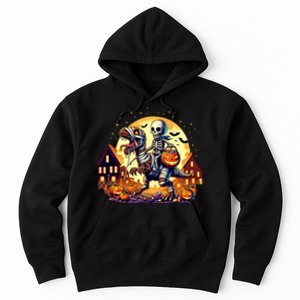 Skeleton Riding Mummy Dinosaur T Rex Halloween Funny Pumpkin Hoodie