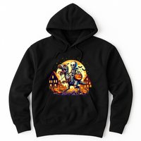 Skeleton Riding Mummy Dinosaur T Rex Halloween Funny Pumpkin Hoodie