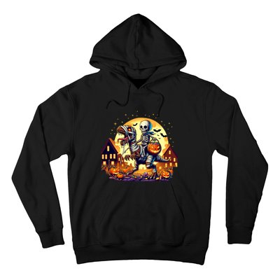 Skeleton Riding Mummy Dinosaur T Rex Halloween Funny Pumpkin Hoodie