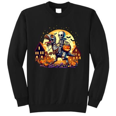 Skeleton Riding Mummy Dinosaur T Rex Halloween Funny Pumpkin Sweatshirt