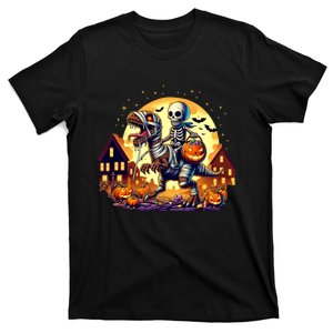 Skeleton Riding Mummy Dinosaur T Rex Halloween Funny Pumpkin T-Shirt