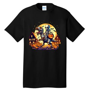 Skeleton Riding Mummy Dinosaur T Rex Halloween Funny Pumpkin Tall T-Shirt