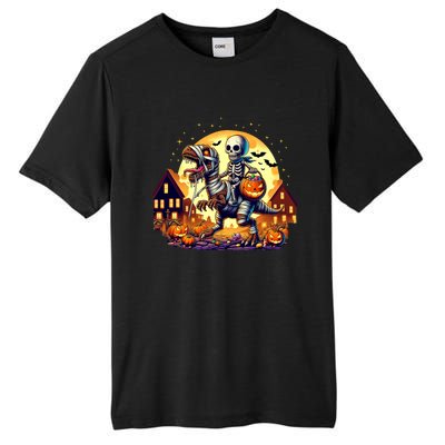 Skeleton Riding Mummy Dinosaur T Rex Halloween Funny Pumpkin Tall Fusion ChromaSoft Performance T-Shirt