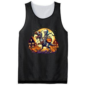 Skeleton Riding Mummy Dinosaur T Rex Halloween Funny Pumpkin Mesh Reversible Basketball Jersey Tank