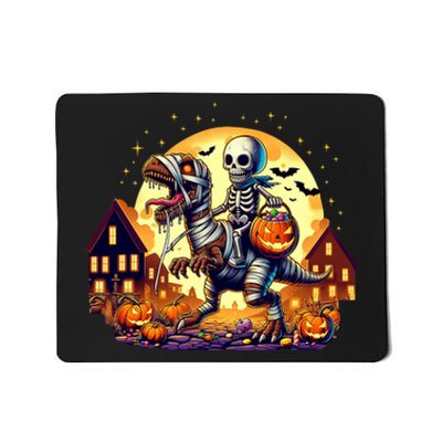 Skeleton Riding Mummy Dinosaur T Rex Halloween Funny Pumpkin Mousepad