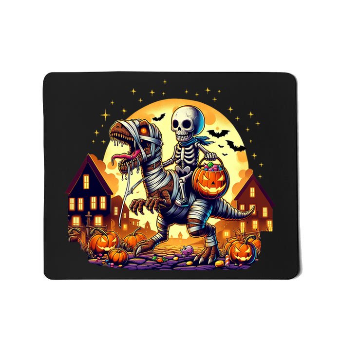 Skeleton Riding Mummy Dinosaur T Rex Halloween Funny Pumpkin Mousepad