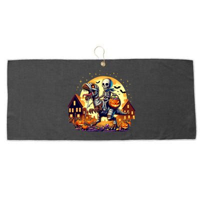 Skeleton Riding Mummy Dinosaur T Rex Halloween Funny Pumpkin Large Microfiber Waffle Golf Towel