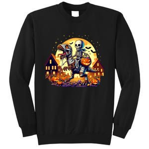 Skeleton Riding Mummy Dinosaur T Rex Halloween Funny Pumpkin Tall Sweatshirt